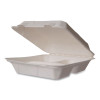 White Molded Fiber Clamshell Containers, Compostable, 3 Compartments, 9 x 18 x 2, White, Sugarcane, 200/Carton