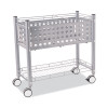 File Cart With Open Top, Metal, 1 Shelf, 2 Bins, 28.25" x 13.75" x 27.38", Matte Gray