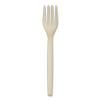 Ecosense Renewable Plant Starch Cutlery, Fork, Plastic, Cream, 50/Pack