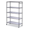 5-Shelf Wire Shelving Kit With Casters And Shelf Liners, 48w X 18d X 72h, Black Anthracite