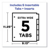 Insertable Dividers w/Single Pockets, 5-Tab, 11.25 x 9.13, White, 1 Set