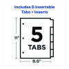 Plastic Insertable Dividers, 5-Tab, 11 x 8.5, Assorted Tabs, 1 Set