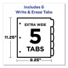 Write And Erase Durable Plastic Dividers With Slash Pocket, 3-Hold Punched, 5-Tab, 11.13 x 9.25, Assorted, 1 Set