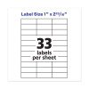 Copier Mailing Labels, Copiers, 1 X 2.81, White, 33/Sheet, 100 Sheets/Box
