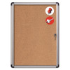 Slim-Line Enclosed Cork Bulletin Board With One Door, 28" x 38", Tan Surface, Satin Aluminum Frame