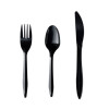 Three-Piece Polypropylene Cutlery Kit, Mediumweight, Fork/Knife/Spoon, Plastic, Black, 250/Carton