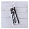 Three-Piece Polypropylene Cutlery Kit, Mediumweight, Fork/Knife/Spoon, Plastic, Black, 250/Carton