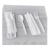 Four-Piece Polystyrene Cutlery Kit, Mediumweight, Fork/Knife/Napkin/Spoon, Plastic, White, 250/Carton