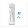 Four-Piece Polystyrene Cutlery Kit, Mediumweight, Fork/Knife/Napkin/Spoon, Plastic, White, 250/Carton
