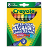 Ultra-Clean Washable Crayons, Large Size, 0.44" x 4", 8 Assorted Colors, 8/Pack