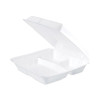 Insulated Foam Hinged Lid Containers, 3 Compartments, 9.3 x 9.5 x 3, White, 100/Sleeve, 2 Sleeves/Carton
