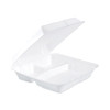 Insulated Foam Hinged Lid Containers, 3 Compartments, 9.3 x 9.5 x 3, White, 100/Sleeve, 2 Sleeves/Carton