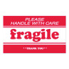Pre-Printed Message Labels, Fragile-Please Handle With Care-Thank You, 2 X 3, White/Red, 500/Roll