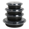 Microwavable Food Container With Lid, Round, 48 Oz, 8.85 x 8.85 x 2.24, Black/Clear, Plastic, 150/Carton