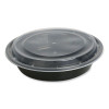 Microwavable Food Container With Lid, Round, 48 Oz, 8.85 x 8.85 x 2.24, Black/Clear, Plastic, 150/Carton