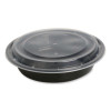Microwavable Food Container With Lid, Round, 48 Oz, 8.85 x 8.85 x 2.24, Black/Clear, Plastic, 150/Carton