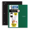 Wirebound Notebook, 5-Subject, Medium/College Rule, Assorted Cover Colors, (200) 11 x 8.5 Sheets, 2/Pack