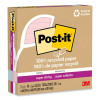 100% Recycled Paper Super Sticky Notes, Ruled, 4" x 4", Wanderlust Pastels, 70 Sheets/Pad, 3 Pads/Pack