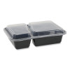 Newspring Versatainer Microwavable Containers, Rectangular, 2 Compartments, 30 Oz, Black/Clear, Plastic, 150/Carton