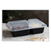Newspring Versatainer Microwavable Containers, Rectangular, 2 Compartments, 30 Oz, Black/Clear, Plastic, 150/Carton