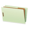 End Tab Classification Folders, Straight Tab, Expands 2", 1 Divider, 4 Fasteners, Legal Size, Pale Green, 10/Box