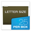 Extra Capacity Reinforced Hanging File Folders With Box Bottom, 4" Capacity, Letter Size, 1/5-Cut Tabs, Green, 25/Box