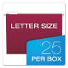 Colored Hanging Folders, Letter Size, 1/5-Cut Tabs, Burgundy, 25/Box