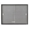 Enclosed Indoor Cork/Fabric Bulletin Board With 2 Sliding Glass Doors, 48" x 36", Gray Surface, Graphite Gray Aluminum Frame