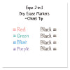 2-In-1 Dry Erase Markers, Fine/Broad Chisel Tips, Assorted Primary Colors, 4/Pack