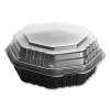 Octaview Hinged-Lid Hot Food Containers, 7.47 x 7.94 x 3.11, Black/Clear, Plastic, 100/Carton