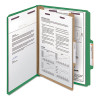 Pressboard Top Tab Classification Folders, Expands 2", 1 Divider, 4 Safeshield Fasteners, Letter Size, Green, 10/Box