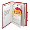 Colored Top Tab Classification Folders, 2/5-Cut Tab, Expands 2", 2 Dividers, 6 Safeshield Fasteners, Letter Size, Red, 10/Box
