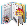 Six-Section Pressboard Top Tab Classification Folders, Six Safeshield Fasteners, 2 Dividers, Letter Size, Blue, 10/Box