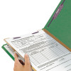 Four-Section Pressboard Top Tab Classification Folders, Four Safeshield Fasteners, 1 Divider, Legal Size, Green, 10/Box