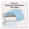 Six-Section Pressboard Top Tab Classification Folders, Six Safeshield Fasteners, 2 Dividers, Legal Size, Blue, 10/Box