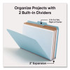Six-Section Pressboard Top Tab Classification Folders, Six Safeshield Fasteners, 2 Dividers, Legal Size, Blue, 10/Box