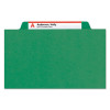 Pressboard Top Tab Classification Folders, 2/5 Tab, Expands 3", 3 Dividers, 8 Safeshield Fasteners, Legal Size, Green, 10/Box