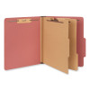Pressboard Classification Folders, 2/5 Tab: Right Of Center, Expands 2", 2 Dividers, 6 Fasteners, Letter Size, Red, 10/Box