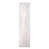 Ecosense Renewable Plant Starch Cutlery, Individually Wrapped, Mediumweight Fork, Plastic, Natural, 750/Carton