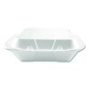 Foam Hinged Lid Containers, 3-Compartment, 9 x 9 x 3, White, Foam, 200/Carton