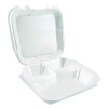 Foam Hinged Lid Containers, 3-Compartment, 9 x 9 x 3, White, Foam, 200/Carton