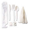 Medium Heavyweight Cutlery Kit, Fork/Knife/Napkin/Pepper/Salt/Spoon, Plastic, White, 250/Carton