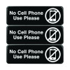 No Cell Phone Use Please Indoor/Outdoor Wall Sign, 9 x 3, Black Face, White Graphics, 3/Pack