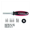 Ratcheting Screw/Nut Driver Set, Phillips/Slotted/Star Bits, 7" Long, Black/Red
