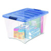 Stack And Pull Latching Flat Lid Storage Box, 13.5 Gal, 22" x 16.5" x 13.03", Clear/Translucent Blue