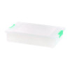 Latch Lid Storage Box, 2.3 Gal, 14 x 11 x 3.5, Clear Bin/Seafoam Latches