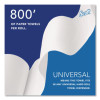 Universal 100% Recycled Fiber Hard Roll Paper Towels, 1-Ply, 8" x 800 Ft, White, 6 Rolls/Carton