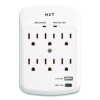 6-Outlet Plus Usb Outlet Surge Protector, 6 Ac Outlets/2 Usb Ports, 900 J, White