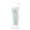 Fieldware Cutlery Kit, Individually Wrapped, Mediumweight, Fork/Knife/Napkin/Spoon, Plastic, White, 250/Carton