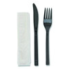 Gardenware Cutlery Kit, Individually Wrapped, Heavyweight, Fork/Knife/Napkin, Plastic, Black, 500/Carton